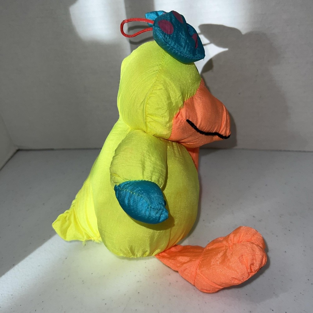 1990 Stuffins Lumpy's Gang Yellow Neon Duck Stuffed Animal Nylon Plush 10" - Picture 4 of 10